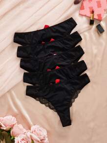Set de 5 prendas de ropa interior de encaje y moño para mujer de talla grande