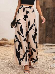 SHEIN PETITE Women's Casual Straight Leg Cropped Pants With Printed Design, All Season