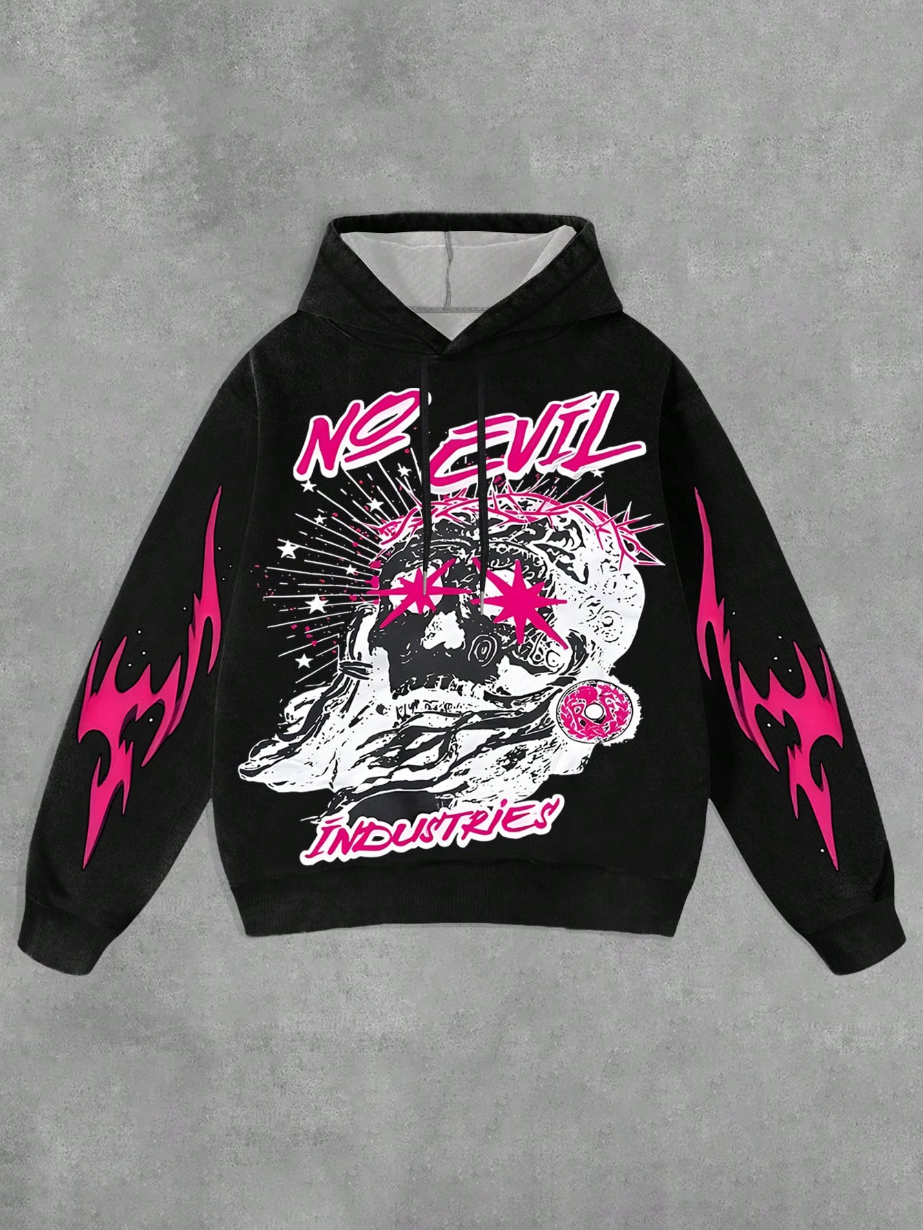 Manfinity Dauomo Men's Autumn/Winter Letter & Flame Print Long Sleeve Drawstring Hooded Sweatshirt