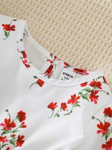 SHEIN 婴儿和女童时尚花卉印花连衣裙，别致的斋月时尚婴儿连衣裙，春夏