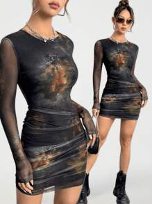 Coolane Vestido de malla plisado de moda teñido con nudo, primavera/verano - Multicolor - Ver 1