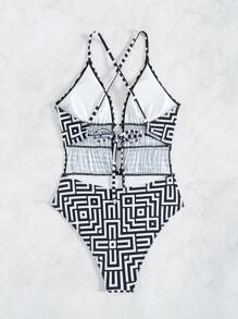 Swim Chiccia 1 Pc Women's Random Printed Minimalist Fashion Beachwear One Piece Swimsuit Summer - Black and White - View 2