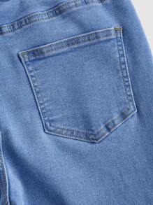 SHEIN MOD Women's Solid Color Bow Decor Flared Casual Versatile Denim Jeans - Blue - View 4