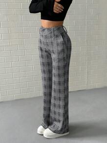 Flirla 女式低腰格子长裤，办公室和学校服装，秋季