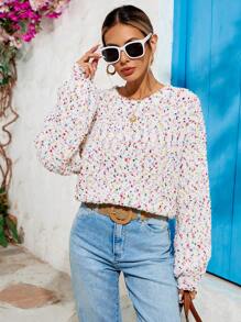 SHEIN VCAY Multicolor Confetti Print Women Pullover Sweater - Multicolor - View 2