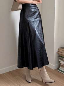 DAZY Women's Satin Textured Long Pleated A-Line Skirt
