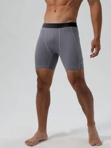 Manfinity Sport Corelite Men Plain Color Patchwork Pocket Simple Casual Shorts, Daily Wear - Dark Grey - View 3