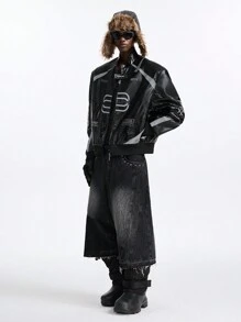 NEON BLANC Men's Street Fashion PU Leather Long Sleeve Jacket - Black - View 7