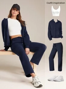 GLOWMODE 30'' Everyday Fleece Wide Leg Adjustable Drawstring Waist Basic Joggers Sweatpants With Side Pockets Daily Casual - Royal Blue - View 6