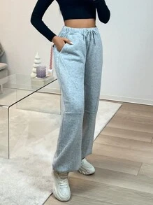 EURMUSE Low Waist Patchwork Knitted Sweatpants With Unique Hem Design - Light Grey - View 4