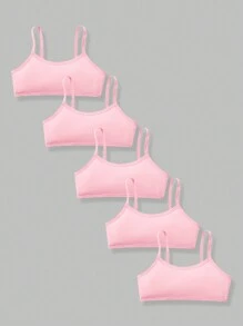 SHEIN Set de 5 piezas de camisetas sin mangas minimalistas y cómodas para niña preadolescente, de color blanco sólido y de material amigable con la piel