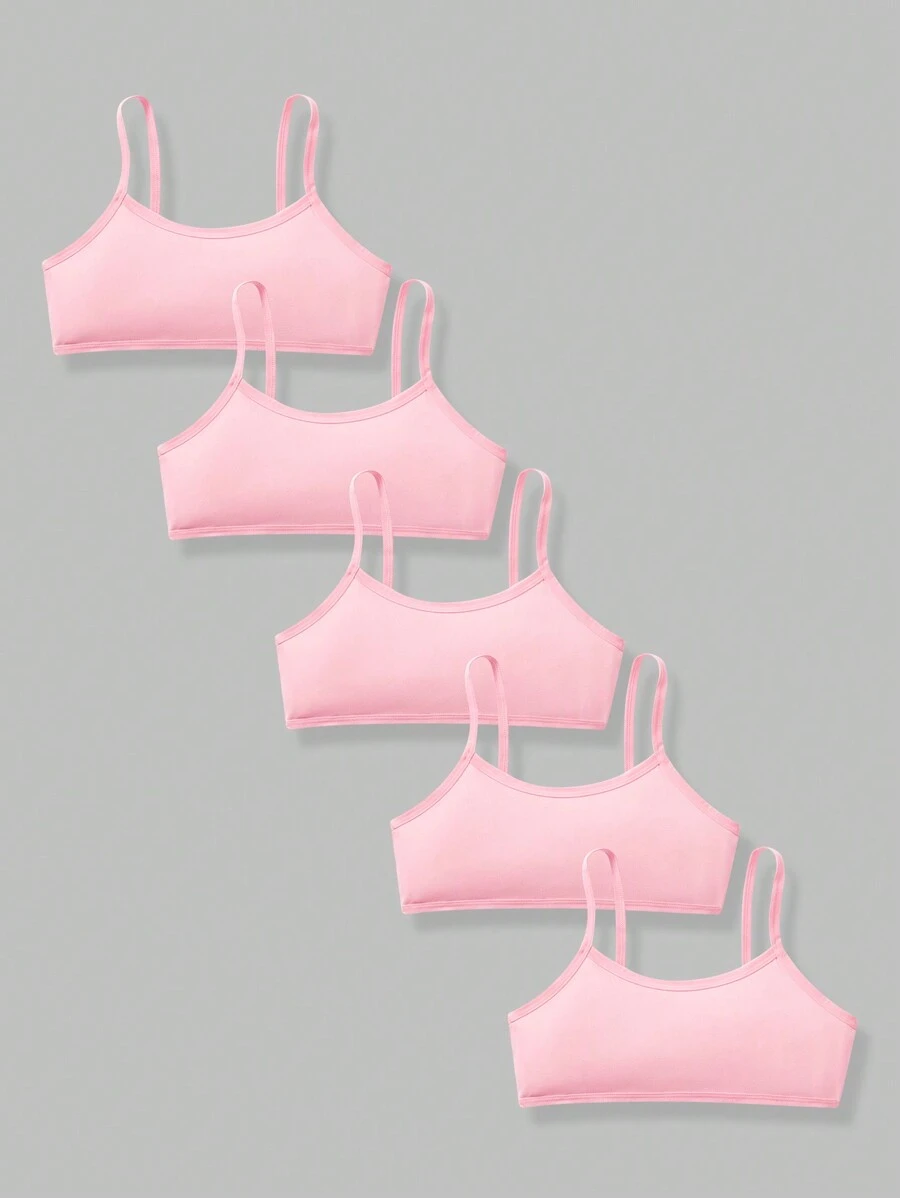 SHEIN Set de 5 piezas de camisetas sin mangas minimalistas y cómodas para niña preadolescente, de color blanco sólido y de material amigable con la piel