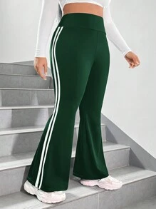SHEIN EZwear Spodnie damskie w jednolitym kolorze, patchworkowe, rozszerzane, w dużych rozmiarach, swobodne, do noszenia na co dzień, latem
