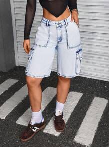 SHEIN ICON Shorts vaqueros casuales y sencillos para mujer, apropiados para el uso diario