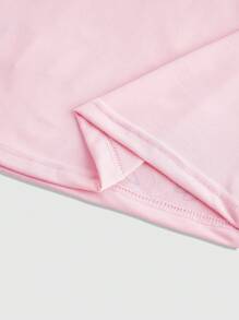 ROMWE Fairycore 女士休闲 V 领长袖字母与翅膀印花 T 恤，春夏 - 粉色 - 查看 4