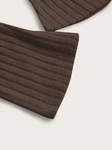 SHEIN EZwear 大码女式圆领长袖简约休闲短款连衣裙 - 咖啡棕 - 查看 3