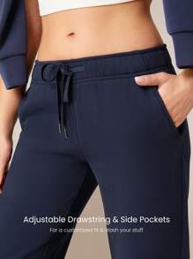 GLOWMODE 30'' Everyday Fleece Wide Leg Adjustable Drawstring Waist Basic Joggers Sweatpants With Side Pockets Daily Casual - Royal Blue - View 3