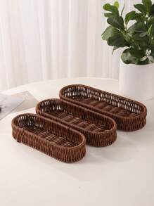 1pc Imitation Tableware Storage Basket Bread Basket, Round Fruit Baskets, Wicker Storage Bowls, Natural Woven Serving Basket Bowls, Decorative Baskets For Kitchen Counter Organizing, Gift Basket