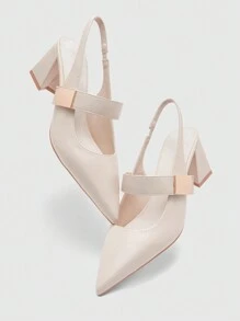 CUCCOO BIZCHIC Sandalias de tacón alto grueso y puntera puntiaguda, cómodas y de moda, con hebilla cuadrada de color marfil - Beis - Ver 9