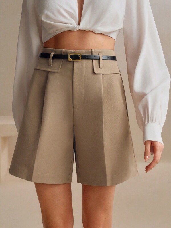Anewsta Elaire A-Line Flare Shorts With Belt For Women, Modern Old Money Vacation New Years Business Casual Outfit