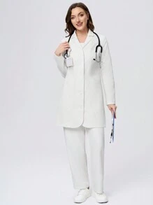 Scrubzie Anti-Wrinkle Women's Long Labcoat / White Coat With 4 Pockets - White - View 5