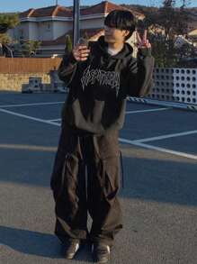 DAZY 男士哥特风格文字街头连帽衫，秋季服装