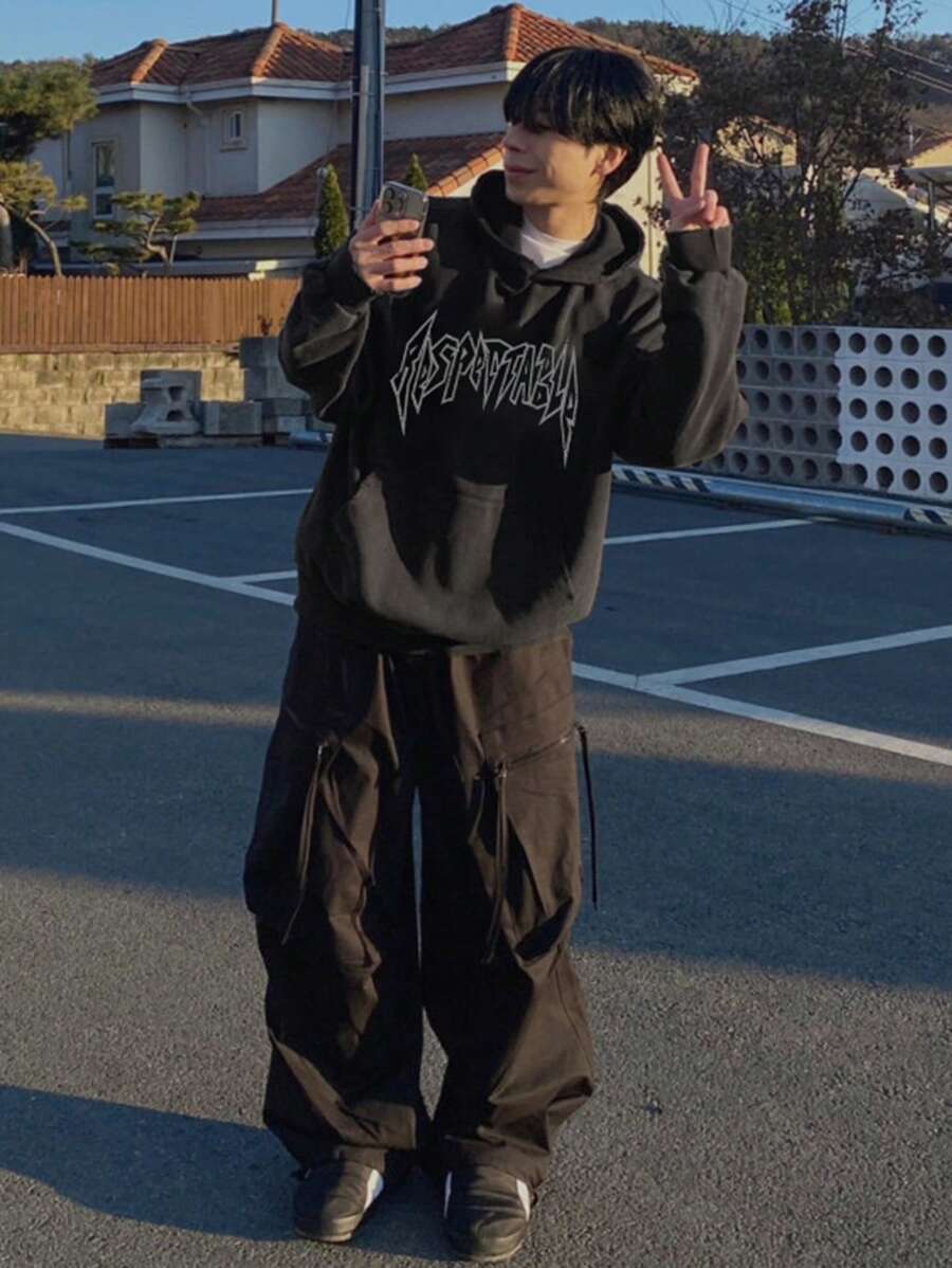 DAZY 男士哥特风格文字街头连帽衫，秋季服装