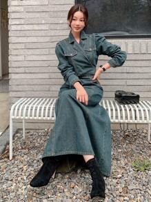 DAZY Women Short Denim Crop Top And Mini Skirt Set - Medium Wash - View 5