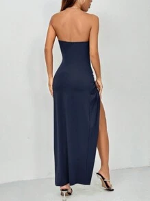 SHEIN PETITE Vestido con escote, twist delantero y abertura en el muslo, de tela elástica
