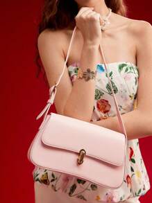MOTF PREMIUM 1PC WOMEN ELEGANT SIMPLE SOLID COLOR COMMUTER FLAP SHOULDER BAG, VALENTINES, BAG FOR WOMEN ELEGANT, LUXURY - Pink - View 7