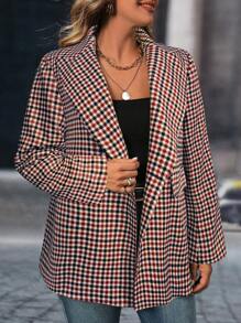 SHEIN LUNE Plus Size Casual Business Plaid Blazer - Red - View 3