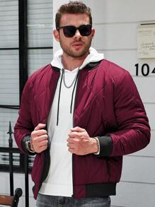 Manfinity Homme Plus Size Men's Solid Color Simple Casual Outdoor Jacket, Winter - Burgundy - View 4