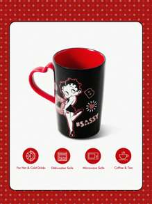 Betty Boop x SHEIN Taza de cerámica de 400ml con estampado de personajes de dibujos animados y labios, regalo