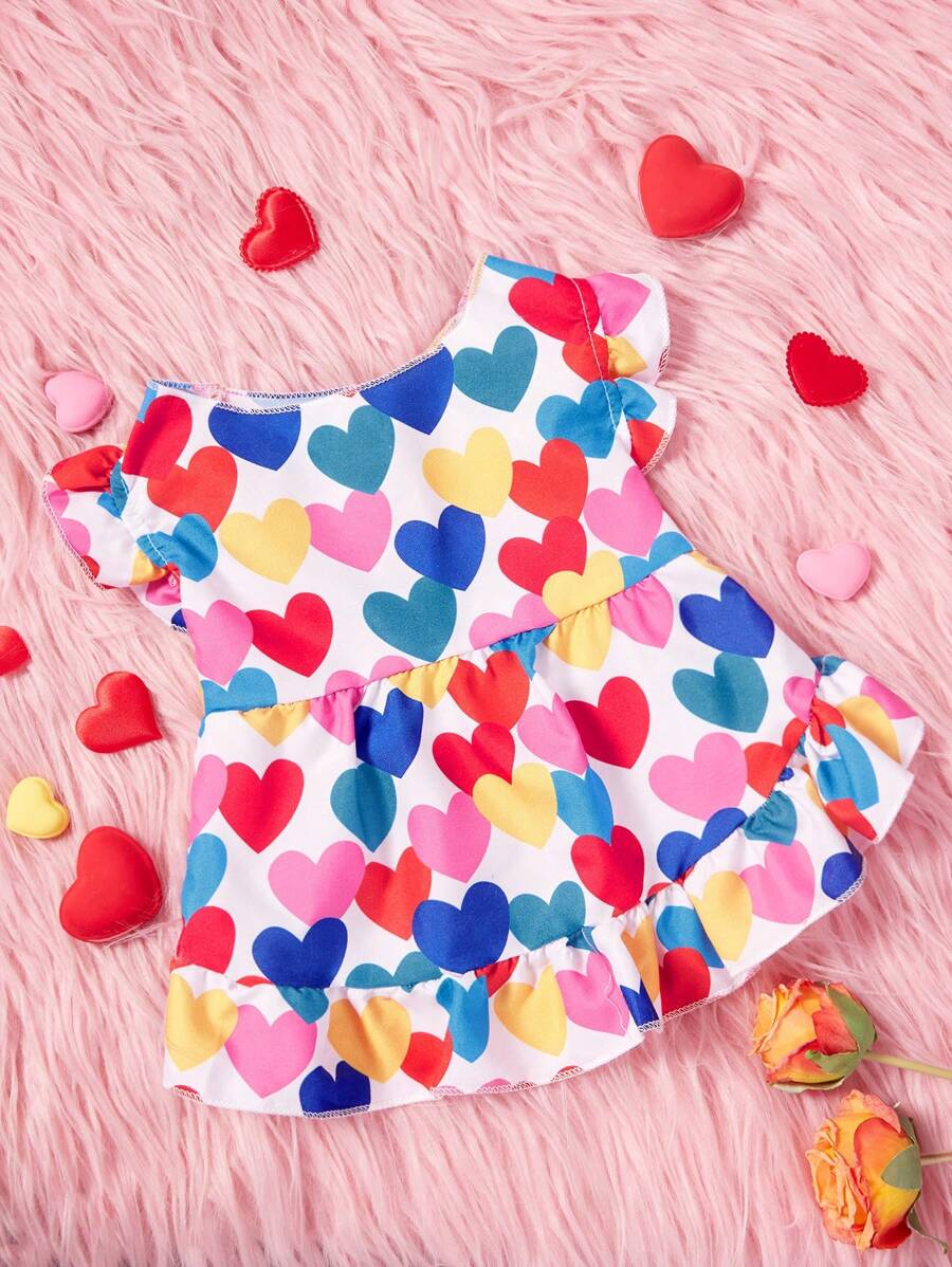 PETSIN 1 件宠物情人节彩色心形印花可爱短款盖袖前开狗狗连衣裙 - 彩色 - 查看 1