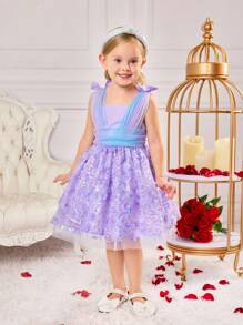 SHEIN Fern Glow  Young Girl Cute Purple Butterfly Mesh Sleeveless Easter Dress, Summer - Mauve Purple - View 6