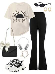 2 件青少年女孩复古豹纹运动基本款运动衫和裤子套装