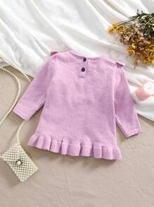 Top casual bébé fille à col rond, manches longues, avec poche et broderie florale