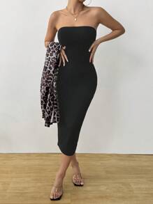 SHEIN Clasi 2 件套女士豹纹长袖衬衫和连衣裙套装，简约 - 彩色 - 查看 4
