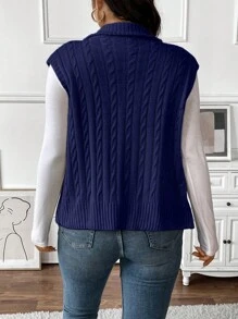 Calvaya Plus Size Women Jednokolorowy Dzianinowy Golf Aran School Style Sweter Zapinany Z Przodu Kamizelka Jesień/Zima