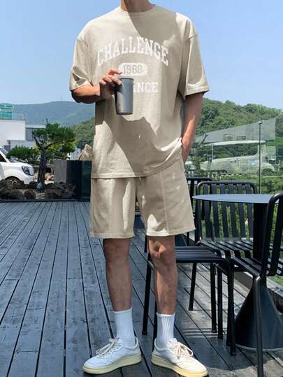 DAZY Men's Letter Print Short Sleeve T-Shirt And Shorts Set