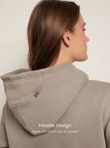 GLOWMODE Everyday Fleece Basic Kangaroo Pocket Hoodie - Khaki - View 5