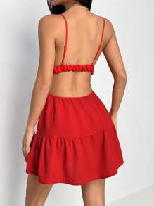 SHEIN PETITE Vestido rojo estilo slip con escote en V y espalda descubierta - Rojo - Ver 2