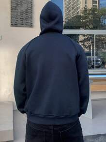 DAZY Men's Colorblock Decorative Striped Letter Hoodie,Fall Clothes - Navy Blue - View 2