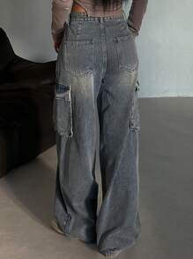 DAZY Women's Retro Streetwear Cargo Jeans - Grey - View 5