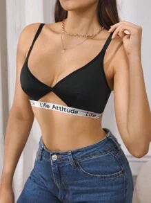 EasyFave Ladies' Hollow-Out Letter Jacquard Sexy Bra - Black - View 1