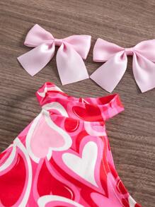 SHEIN Babygirl 两件套时尚心形针织吊带上衣和喇叭裤 - 紅色 - 查看 4