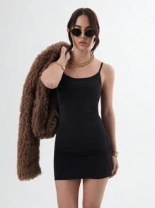 TypaGal Basic Solid Strappy Mini Bodycon Dress,Spring-Summer,For Beach Vacation - Black - View 1