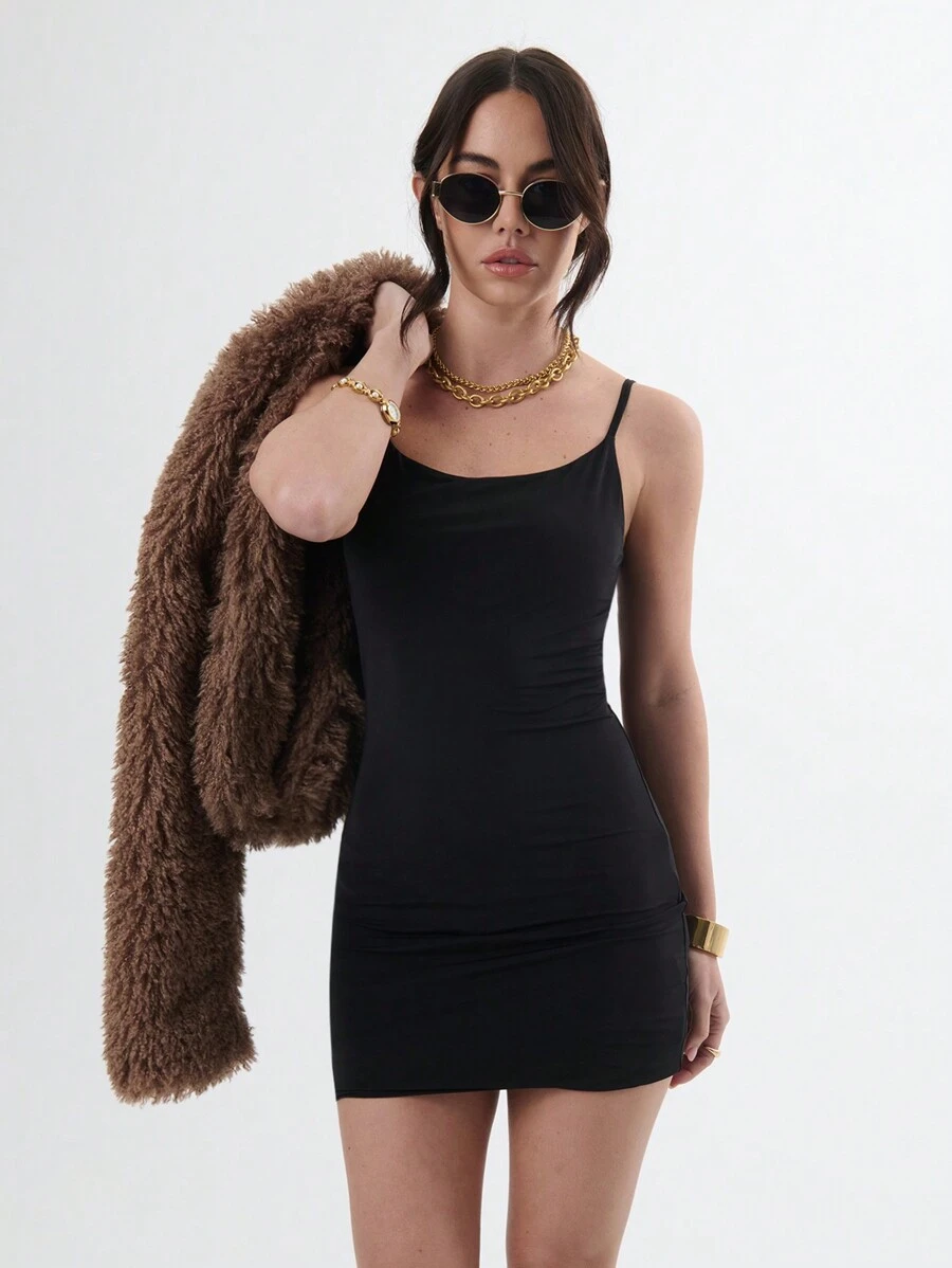 TypaGal Basic Solid Strappy Mini Bodycon Dress,Spring-Summer,For Beach Vacation - Black - View 1