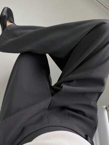 DAZY Pantalon ample casual à pattes larges avec poches de couleur unie pour femmes