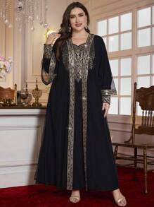 Layrah Ensemble robe de grande taille 2 pièces, style arabe du Moyen-Orient, élégant et de luxe, léger, style Dubai, robe modeste kaftan